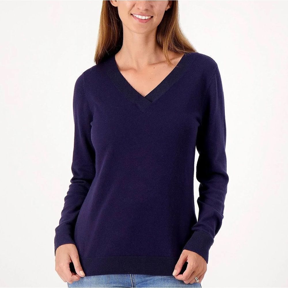 Denim & Co. Crossover V-Neck Long Sleeve Pullover Sweater